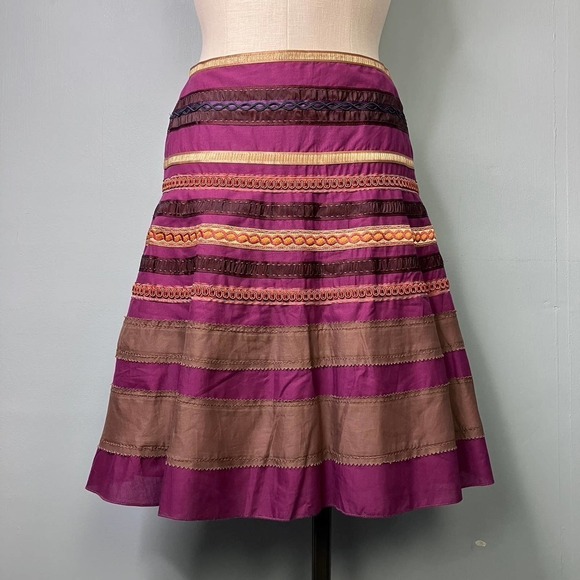 THE Limited A-Line Ribbon Trim Striped Purple Gold Bohemian Skirt Women's Size 0 - Picture 1 of 15
